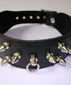 Halsband 4 cm. breed, versierd met spikes - Leer #7545