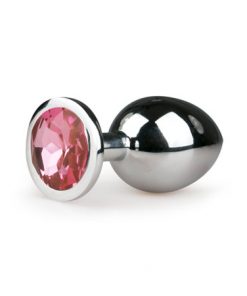 Metalen buttplug met roze kristal - zilverkleurig