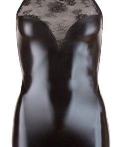 wetlook mini halterjurkje met kant