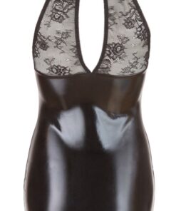 wetlook mini halterjurkje met kant