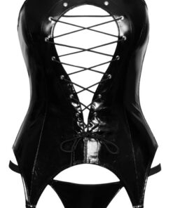 black level vinyl basque and string